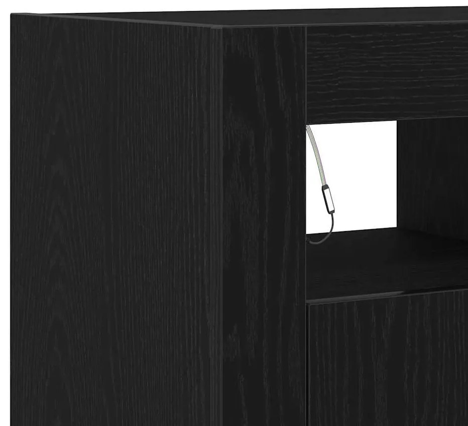 Buffet vidaXL com Luzes LED em Carvalho Preto 80x35x75 cm em Madeira R