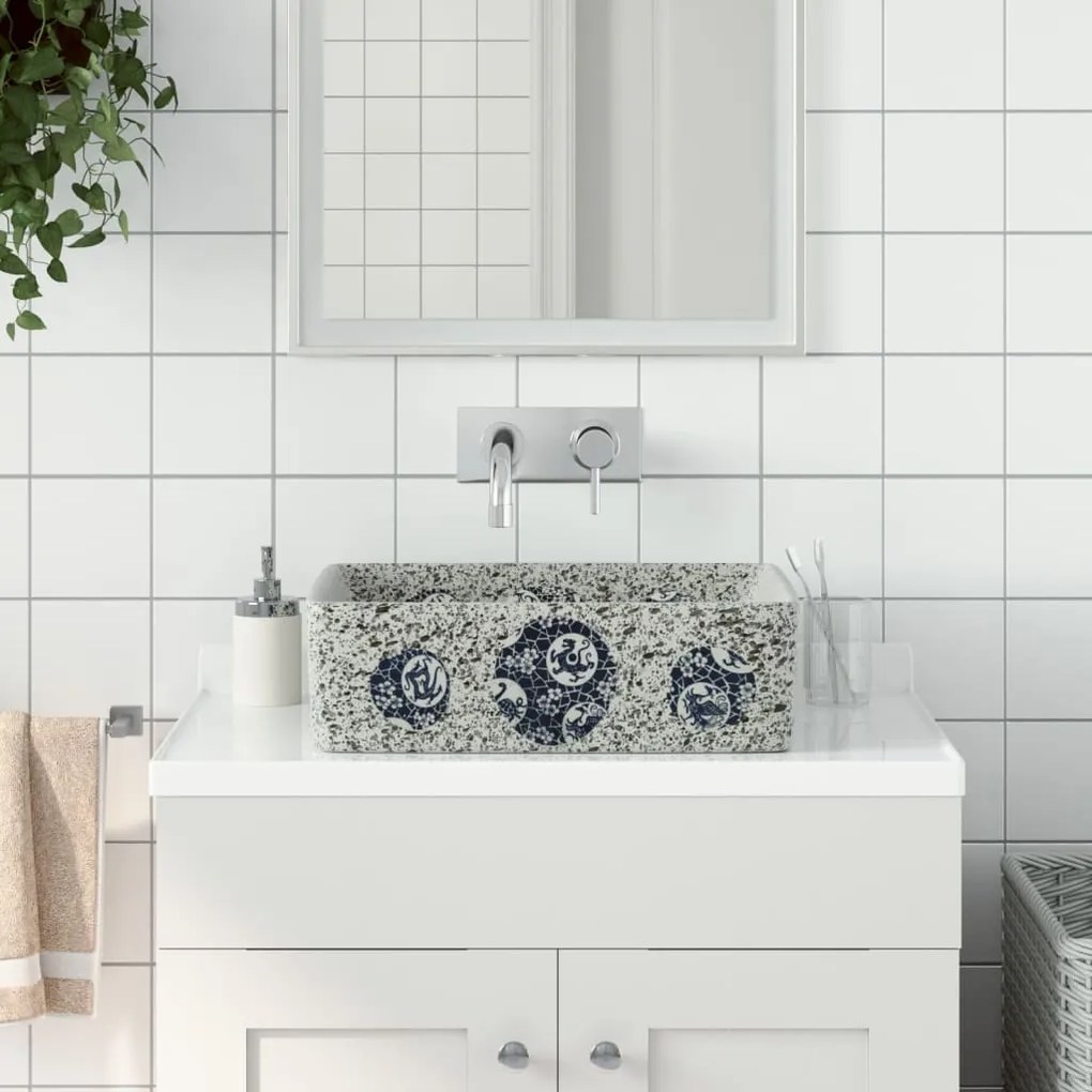 vidaXL Lavatório de bancada retangular 46x35,5x13 cm cerâmica multicor