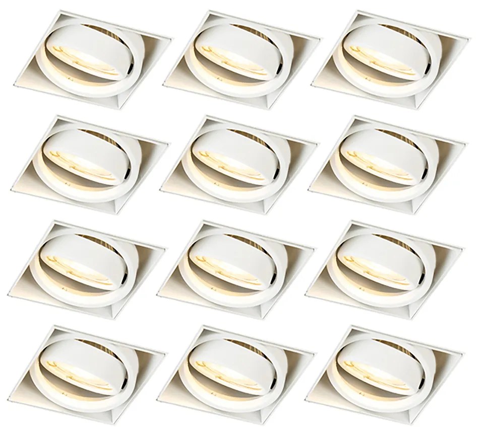 Conjunto de 12 focos embutidos brancos GU10 inclináveis sem moldura - Oneon Moderno