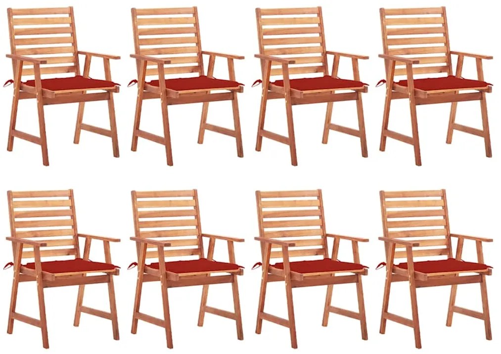 vidaXL Cadeiras de jantar p/ jardim 8 pcs c/ almofadões acácia maciça