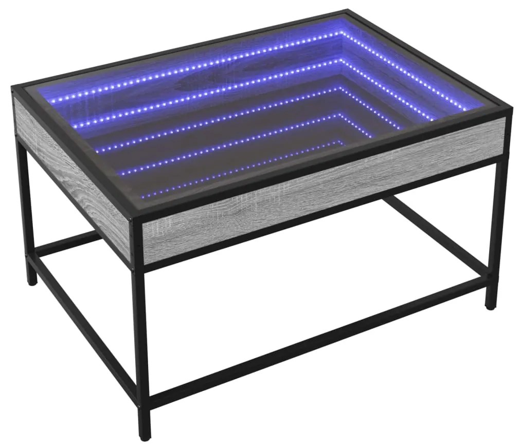 Mesa de centro luzes LED Infinity 70x50x41 cm cinzento sonoma