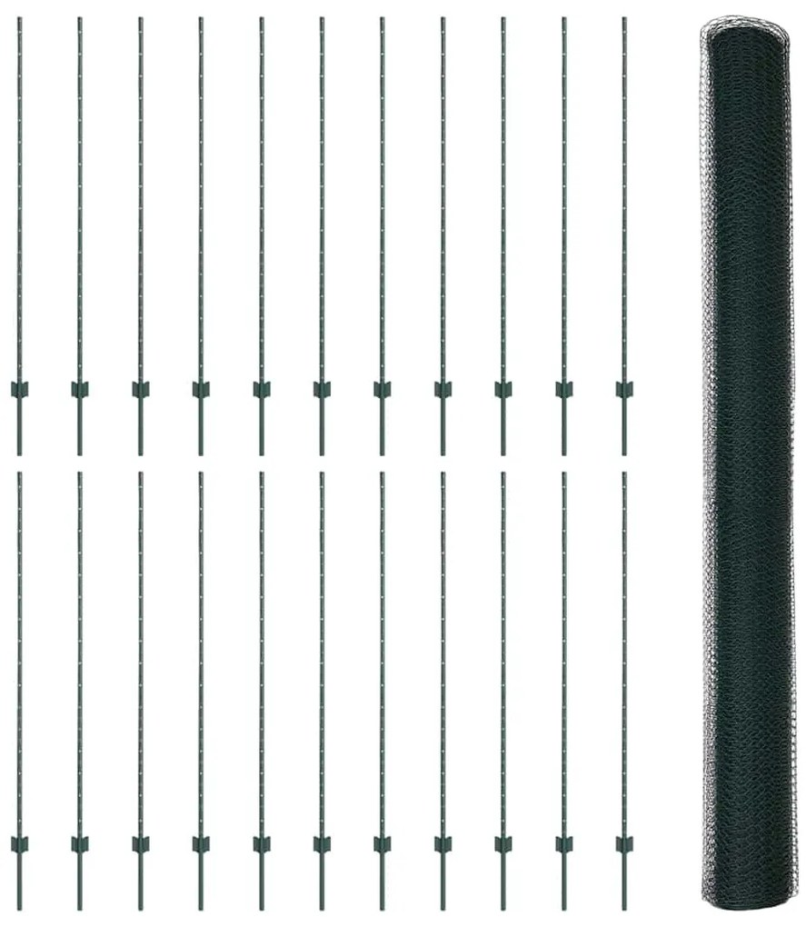 Postes de Cerca vidaXL 11 pcs Canal U Verde 160 cm Aço