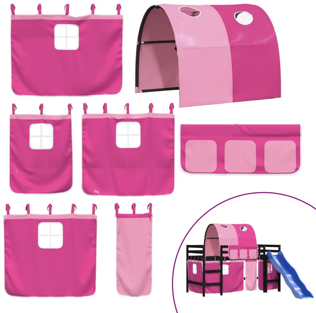 Cama alta para criança com túnel 90x190 cm pinho maciço rosa