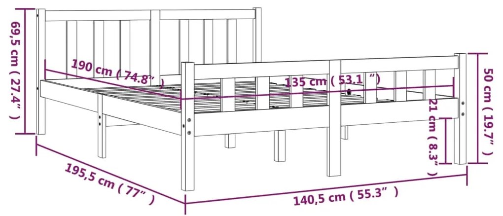 Estrutura de cama casal 135x190 cm madeira maciça branco