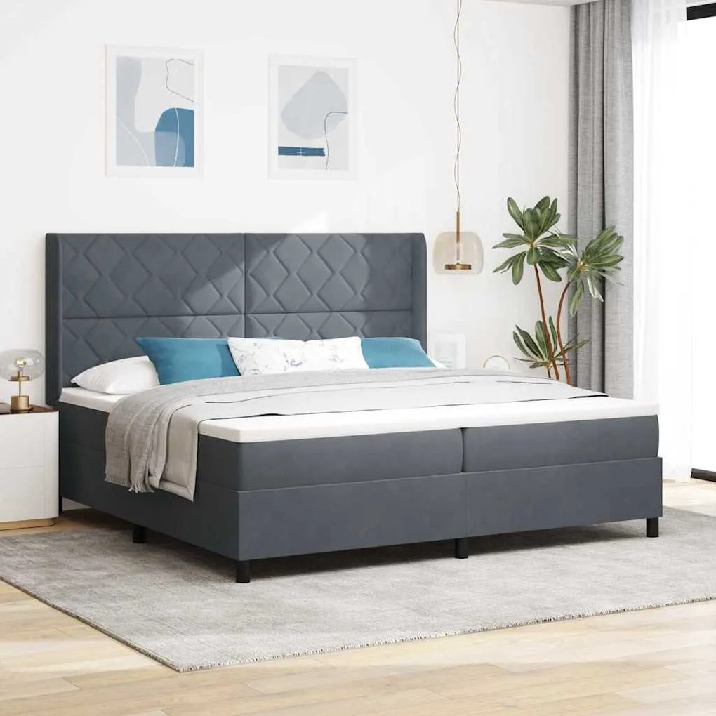 vidaXL Cama Box com colchão com led Cinza Escuro 200 x 200 cm Veludo