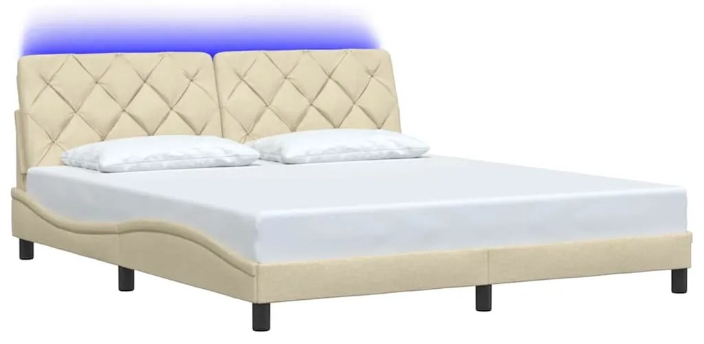 Estrutura de cama com LED sem colchão 180x200 cm tecido creme