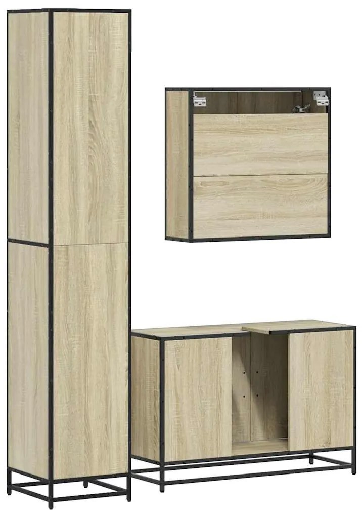3 pcs conj. móveis casa banho derivados madeira carvalho sonoma