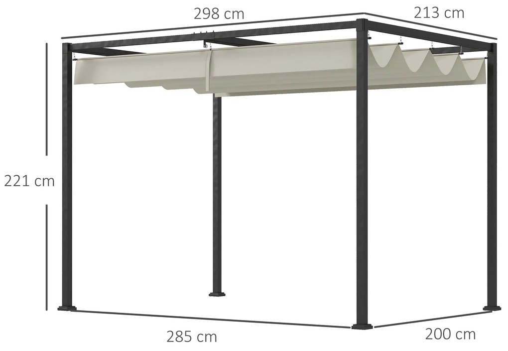 Outsunny Pérgola 298x213x221 cm Pérgola de Jardim com Teto Retrátil de