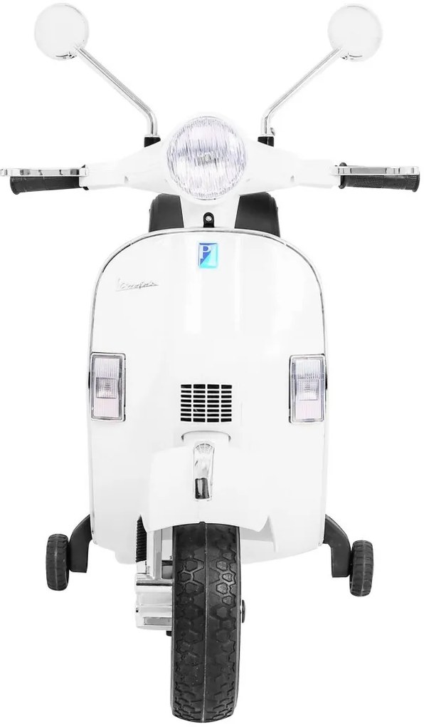 Vespa elétrica para Crianças 12V Scooter, Rodas Espuma EVA assento couro ecológico Branca