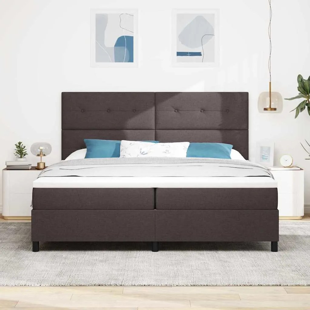 Cama Box Spring com Colchão Marrom Escuro 200x200 cm Tecido