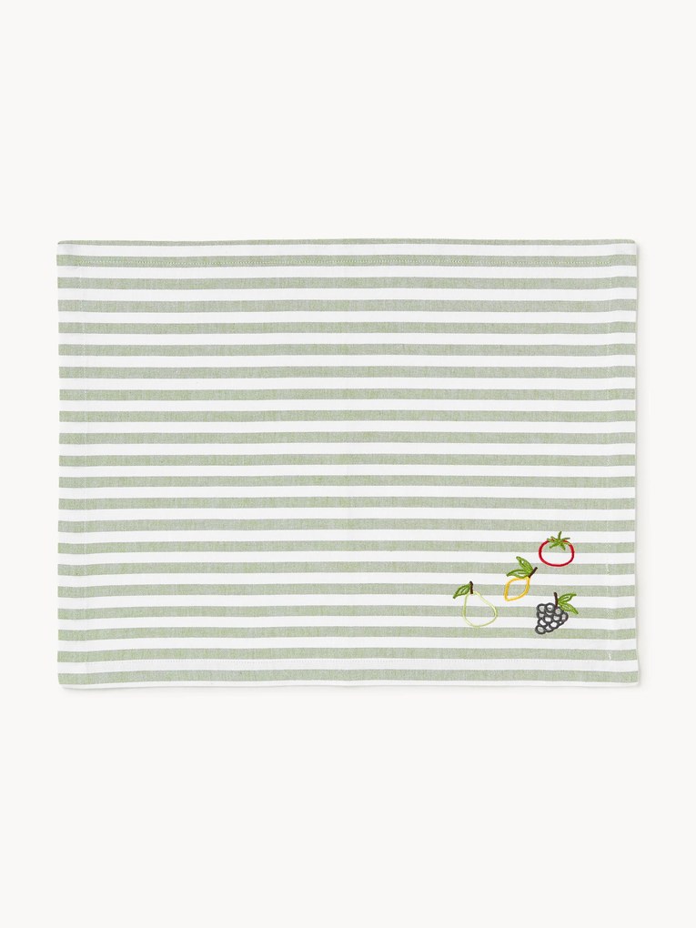 Individuais às riscas com motivos bordados Melony, 2 uni.