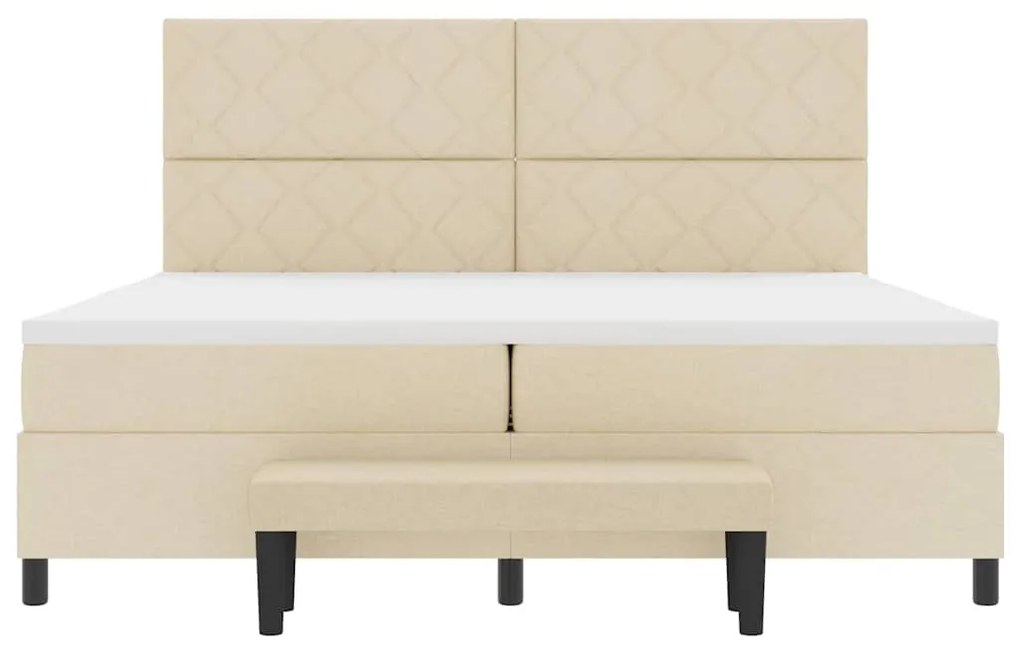 Cama Box Spring com Colchão &amp; Banco Creme 200x200 cm Tecido