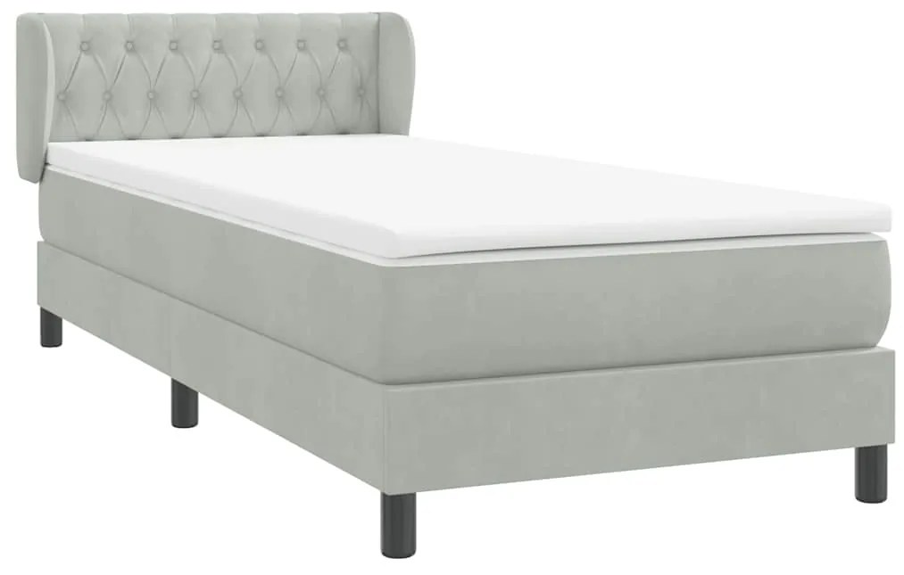 Cama com molas/colchão cinzento-claro 80x220 cm veludo