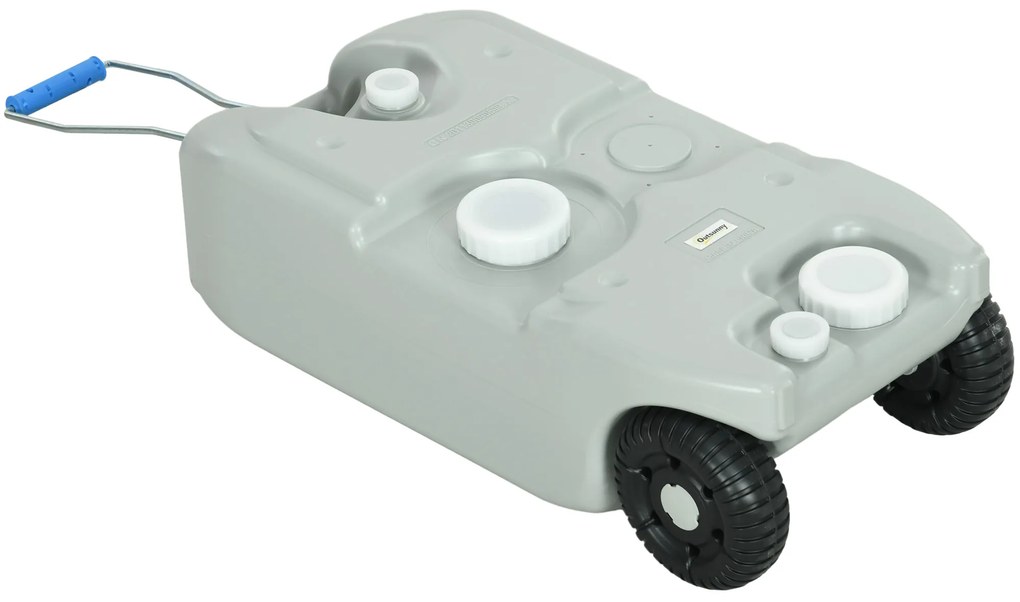Depósito de Água 40 L com Rodas Portátil com Pega Metálica e Torneira para Caravanas Autocaravanas Campismo ao Ar Livre 37x23x80 cm Cinzento