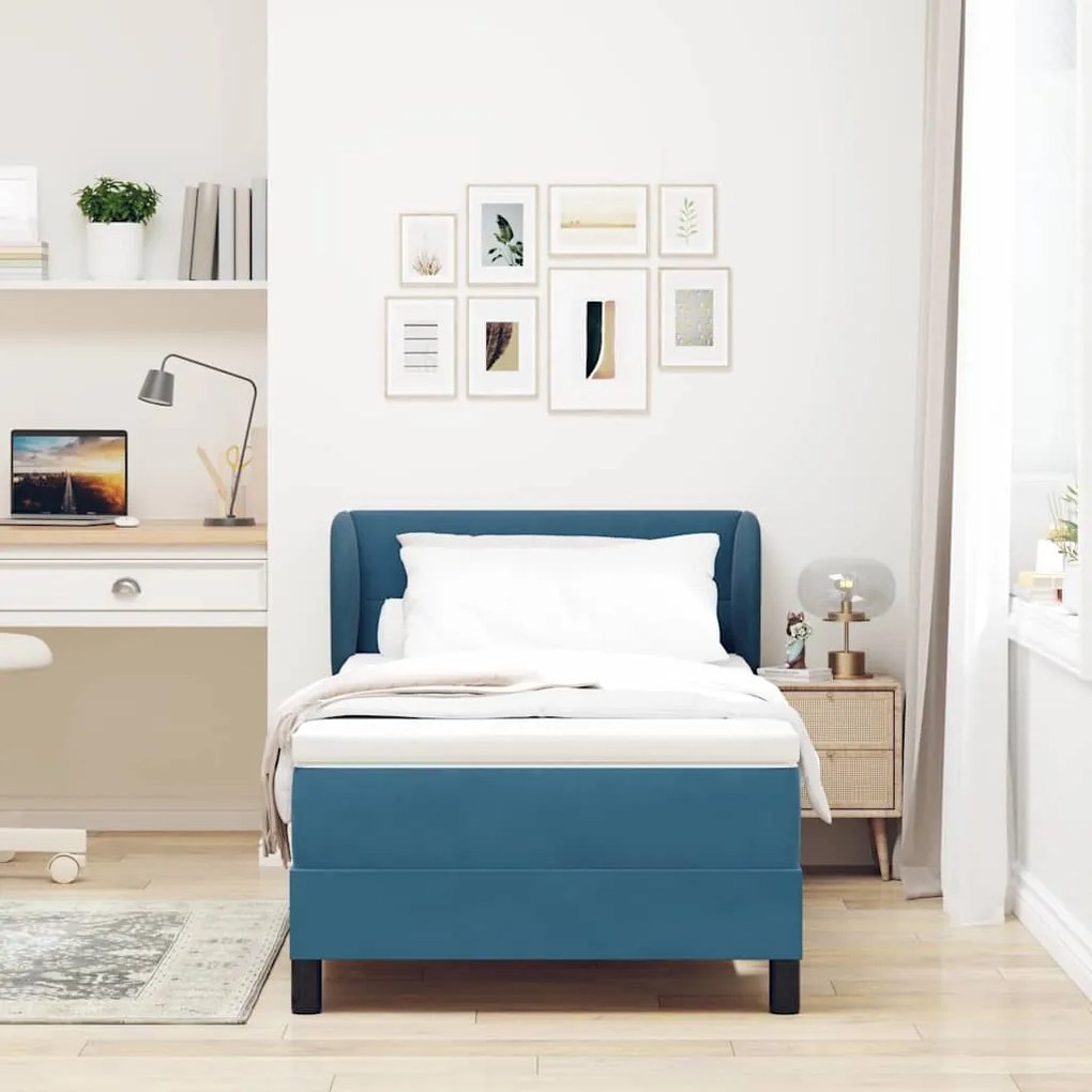 Cama Box Spring com Colchão Azul Escuro 90x190 cm em Veludo