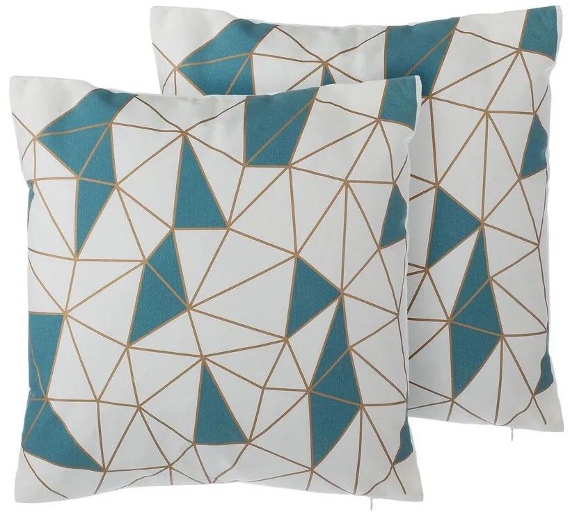 Conjunto de 2 almofadas com padrão geométrico azul 45 x 45 cm CLARKIA Beliani