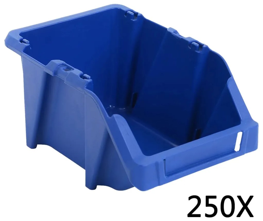 vidaXL Caixas de arrumação empilháveis 250 pcs 103x165x76 mm azul