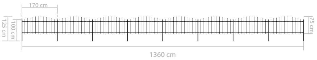 Cerca de jardim com topo em lanças (0,5-0,75)x13,6 m aço preto