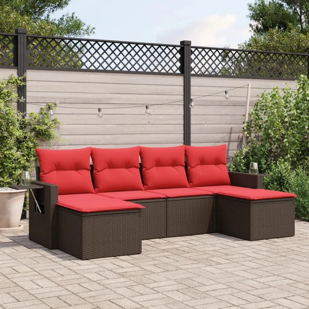 vidaXL 6 pcs conjunto de sofás jardim c/ almofadões vime PE castanho