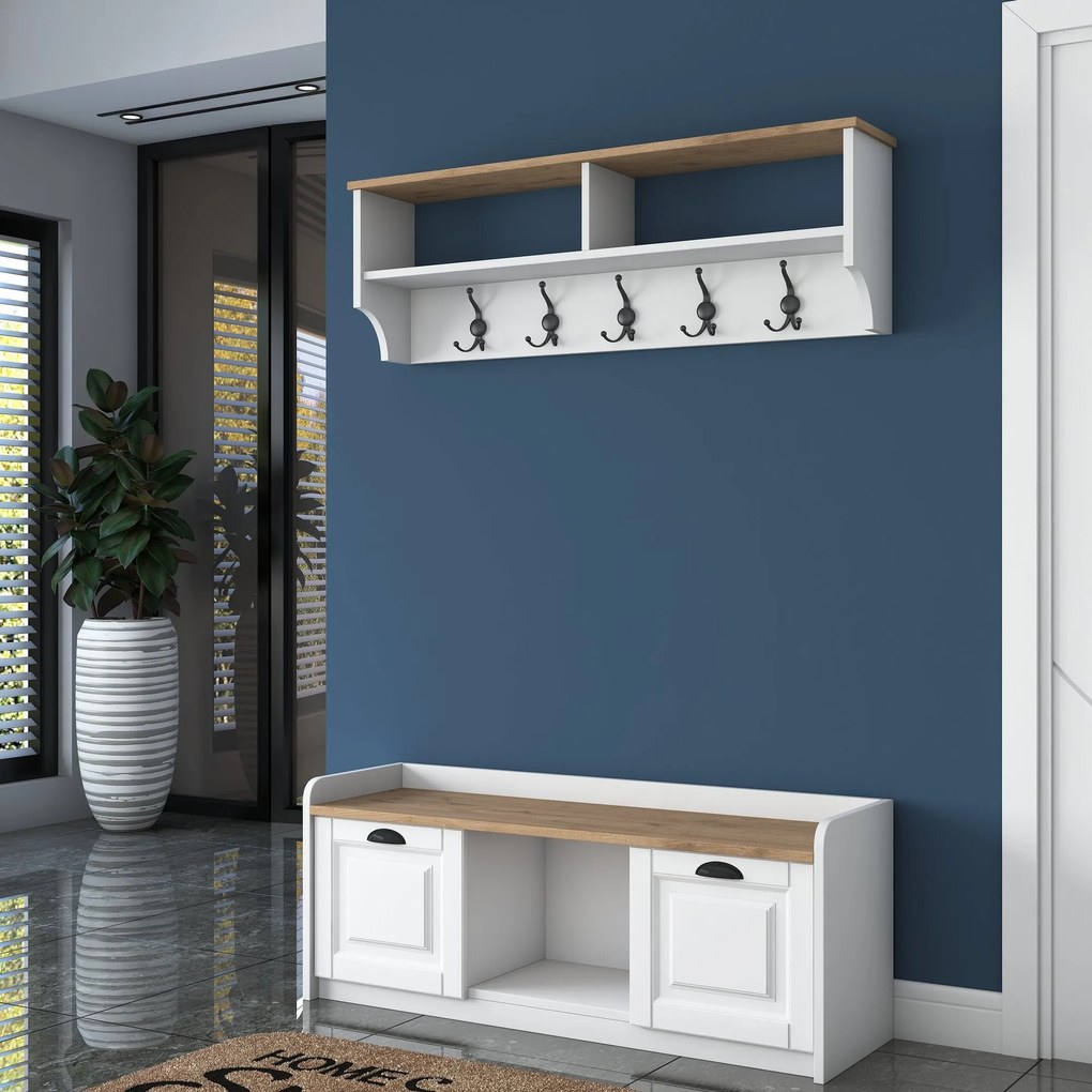 **** Hall Stand P2 – Branco Nogueira – 120x45x40 cm
**