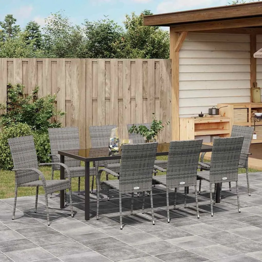Conjunto de Jantar para Jardim 9 pcs Cinzento Rattan de PE