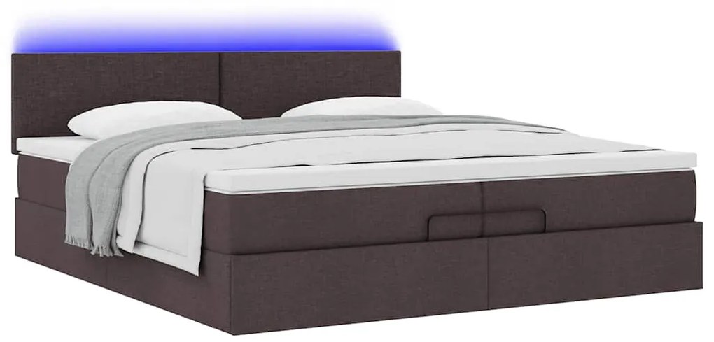 Estrutura de cama otomana com colchões tecido castanho escuro