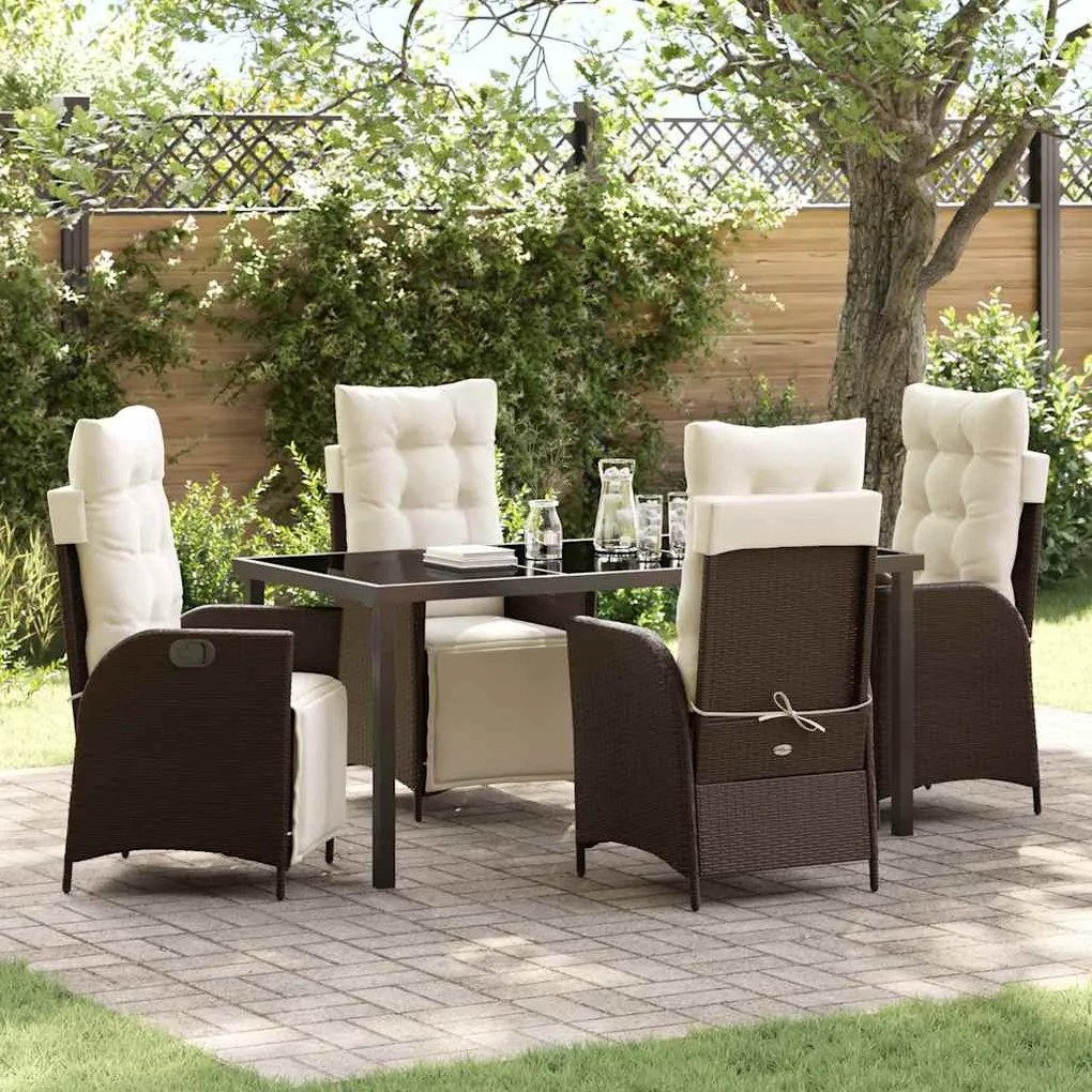 vidaXL Conjunto de Jantar de Jardim com 5 Peças em Rattan Sintético Castanho