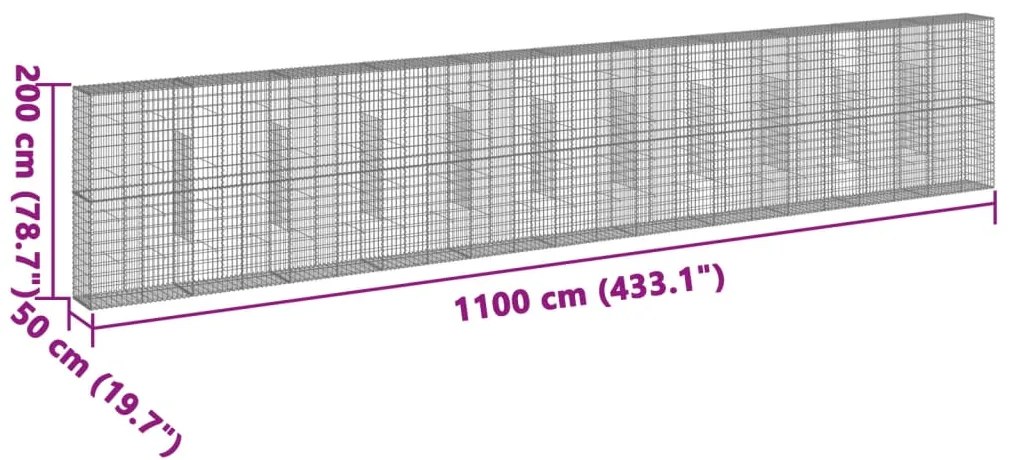Cesto gabião com cobertura 1100x50x200 cm ferro galvanizado