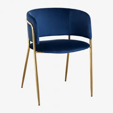 Pack De 4 Cadeiras De Jantar Estofadas Com Braços Nalon Dourado & Velluto Azul & Velluto - Sklum