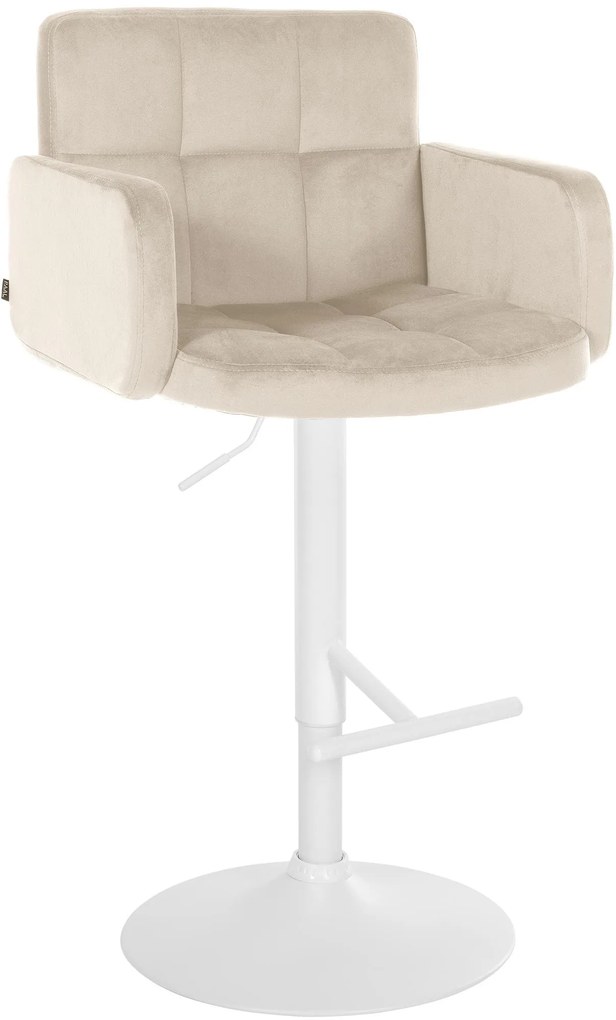 Banco de bar Los Angeles em veludo com estrutura branca 93-113 x 60 x 56 cm Creme