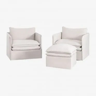 Conjunto De Sala De Estar Com 2 Poltronas E Um Pufe Em Linho E Algodão Grace Tecido Branco Quebrado - Sklum