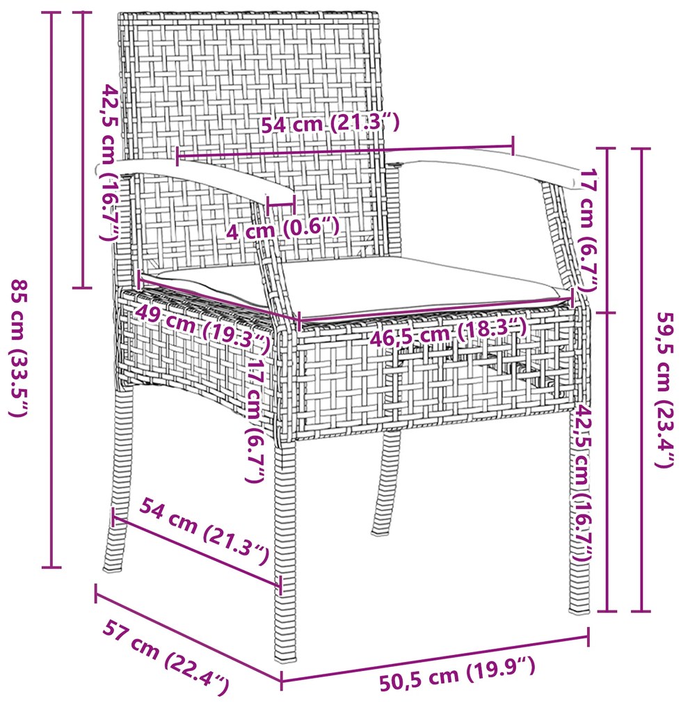 Conjunto de Jantar de Jardim 9 Peças com Almofadas - Rattan Poliéster