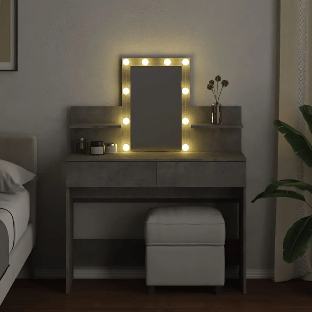 Toucador com LEDs 100x40x130 cm cinzento cimento