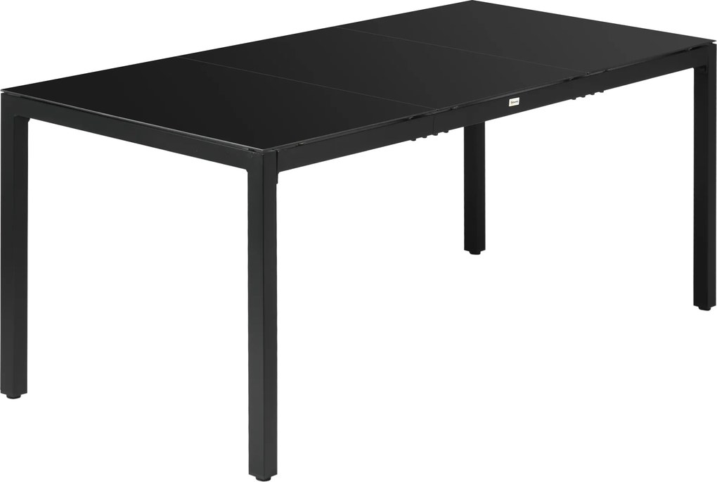 Mesa de jardim retangular 180x80x72cm para 8 pessoas com tampo em vidro temperado e estrutura em alumínio preto (CADEIRAS NÃO INCLUÍDAS)