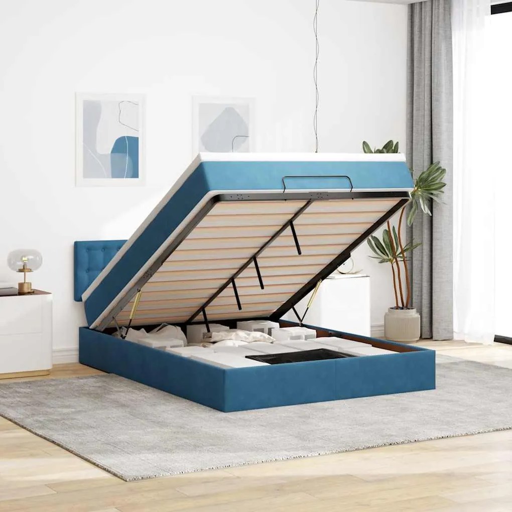 vidaXL Estrutura de cama otomana com colchão 140x200 cm azul escuro