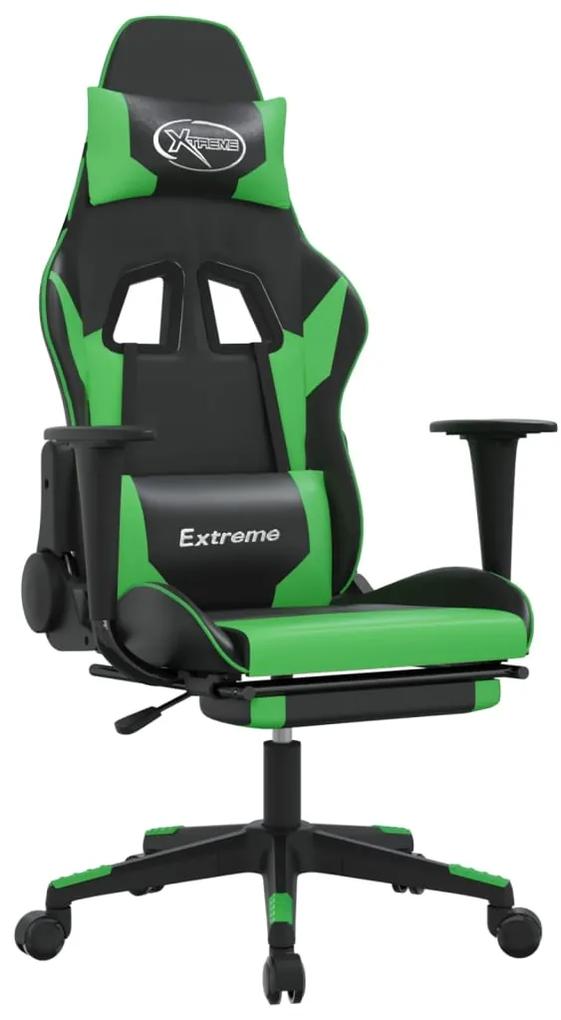 Cadeira gaming massagens c/ apoio pés couro artif. preto/verde