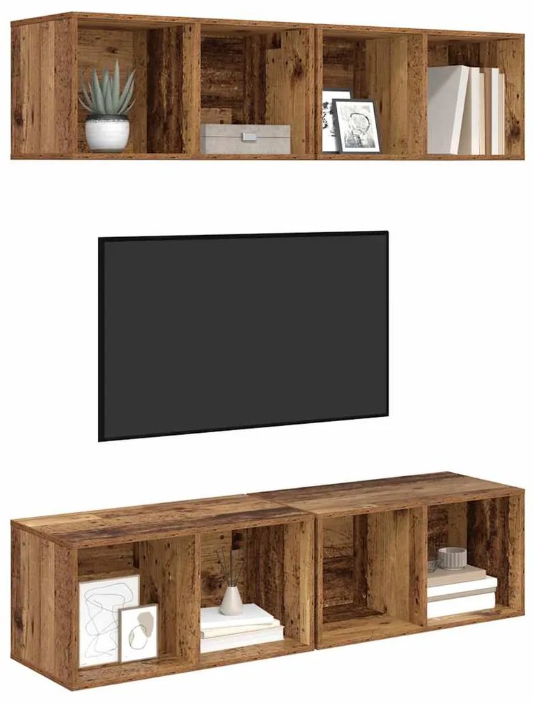 Gabinete de TV de Parede 4 pcs Madeira antiga 37 x 37 x 72 cm