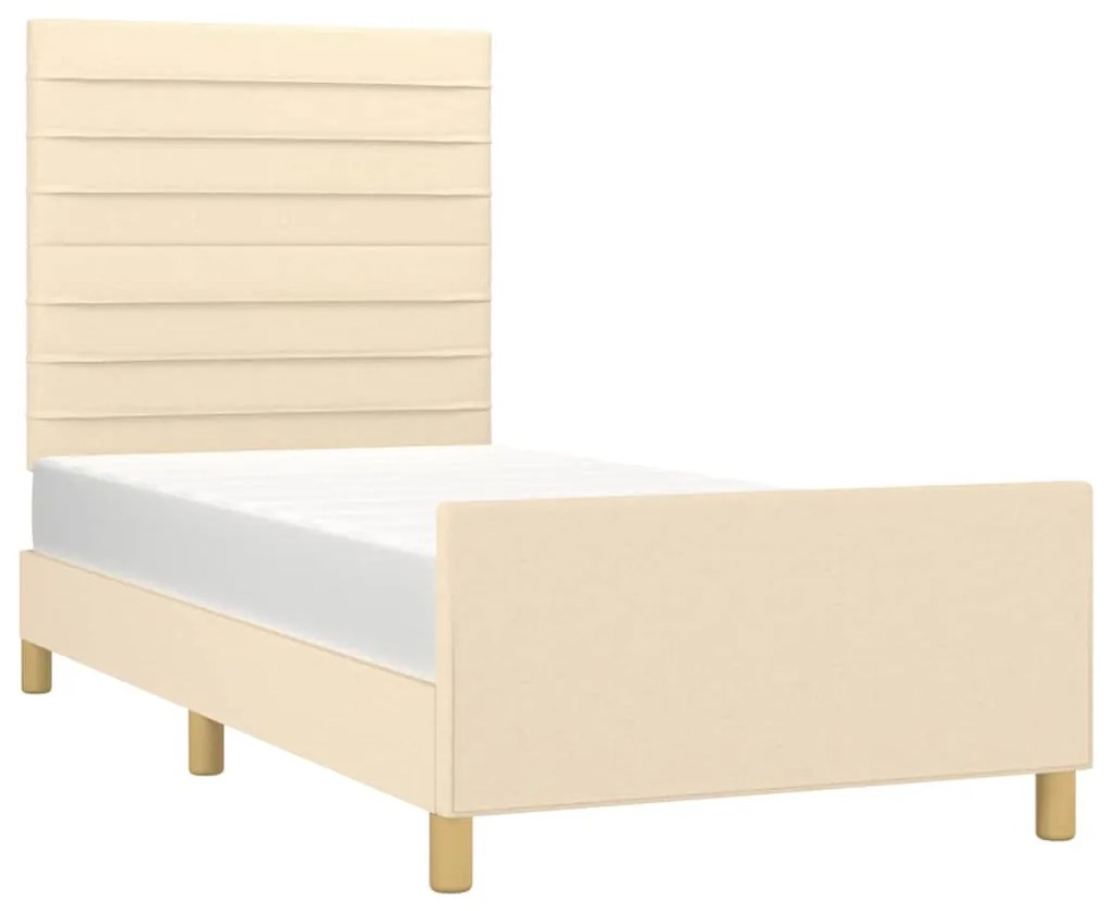 Estrutura de cama sem colchão 90x190 cm tecido creme