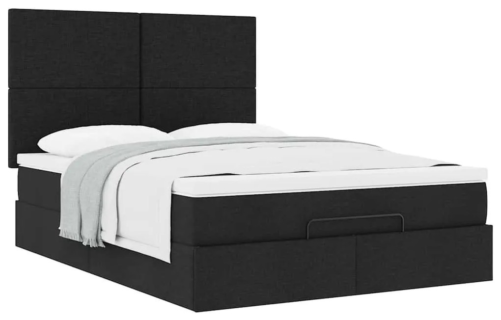 Estrutura de cama otomana com colchão 140x190 cm tecido preto