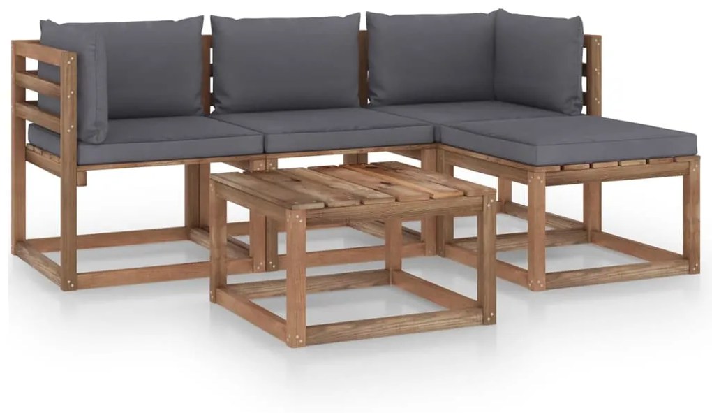 5 pcs conjunto lounge p/ jardim c/ almofadões antracite