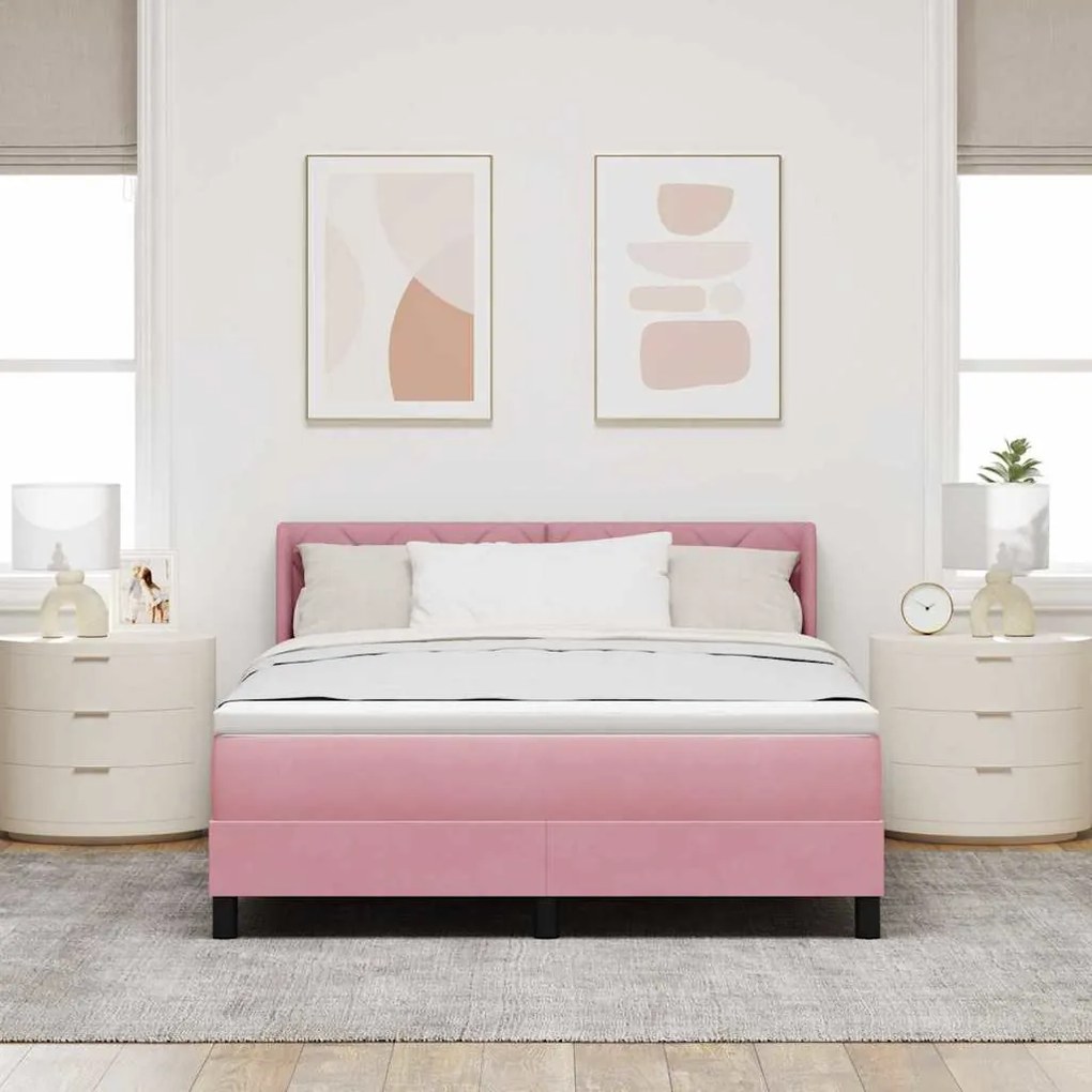 Cama Box Spring com Colchão Rosa 140x190 cm Veludo