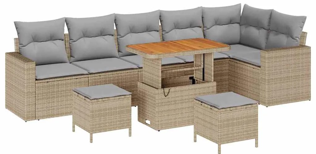 Conjunto de Sofá de Jardim com 9 Peças Bege Polirattan Acácia