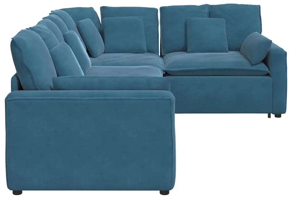 Sofá modular com almofadas veludo azul