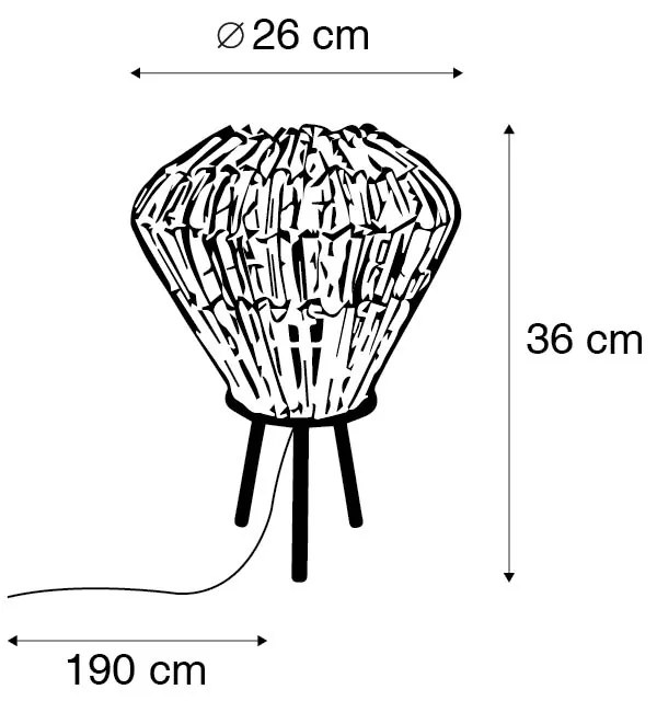 Candeeiro de mesa rústico tripé bambu com branco - Canna Diamond