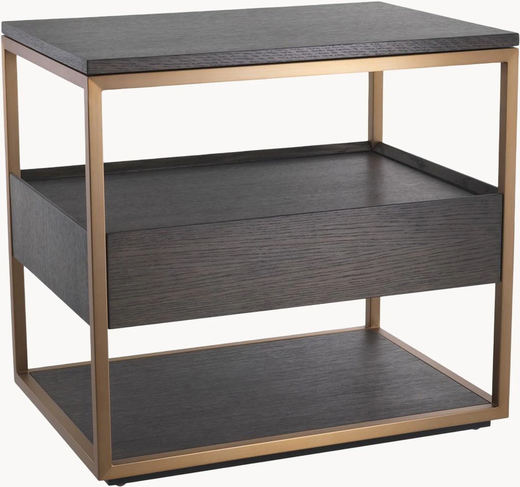 Mesa de cabeceira em metal e madeira com gaveta Parker