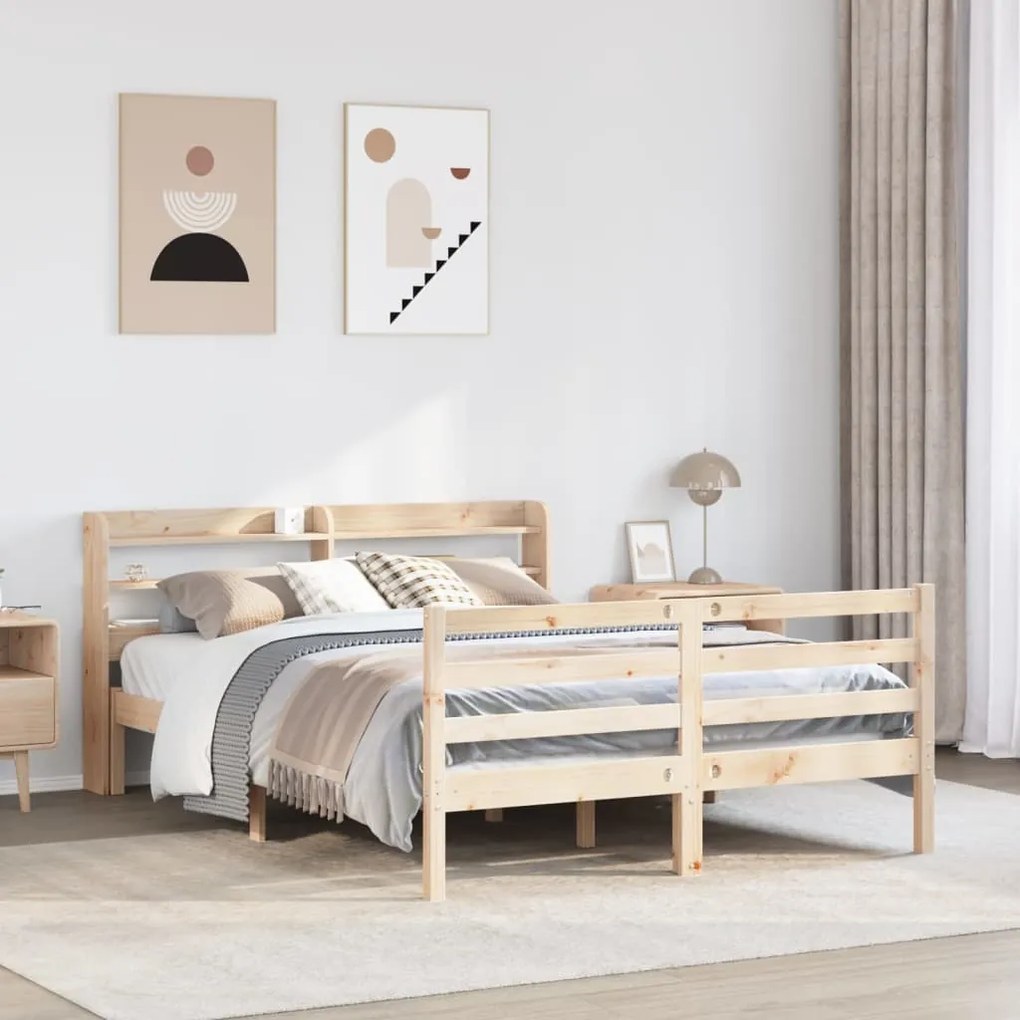 Estrutura de cama com cabeceira 160x200 cm pinho maciço