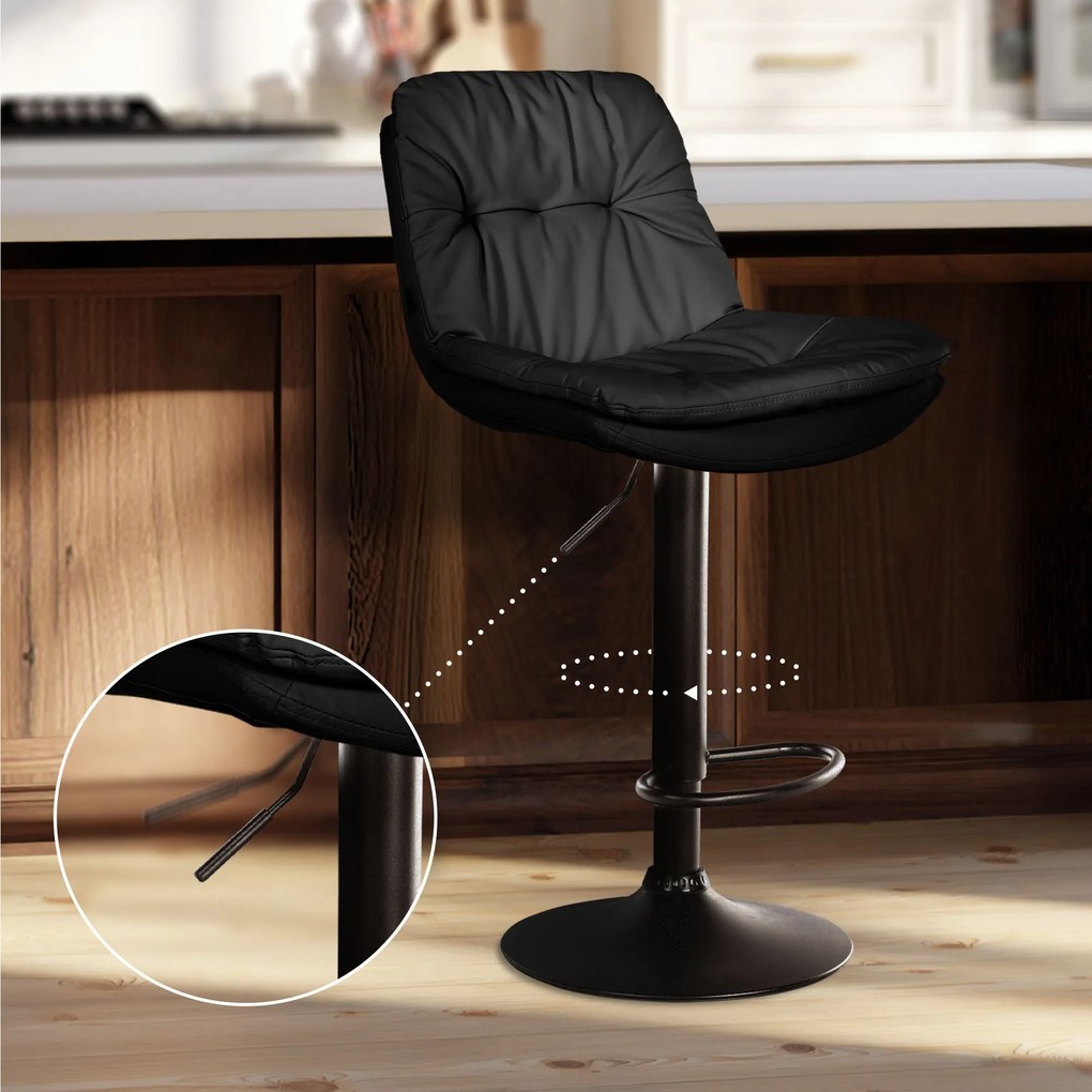 Banco de bar em couro sintético com estrutura preta 92-113 x 46 x 54 cm preto