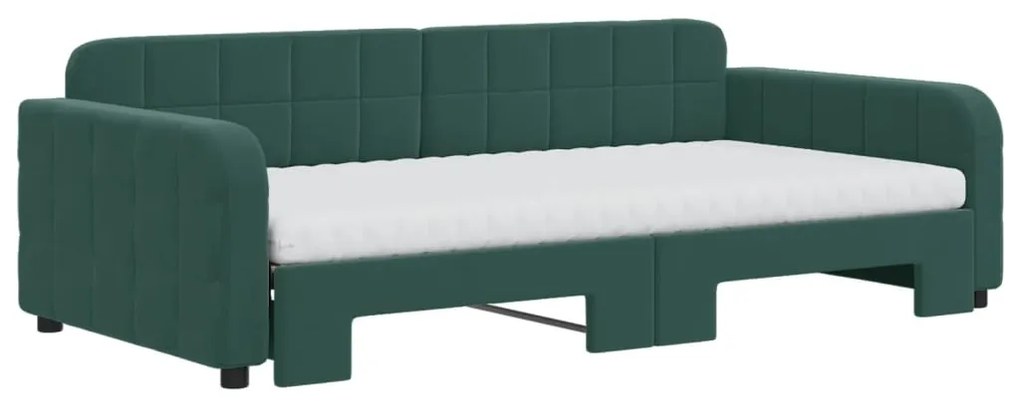 Sofá-cama c/ gavetão e colchões 100x200cm veludo verde-escuro