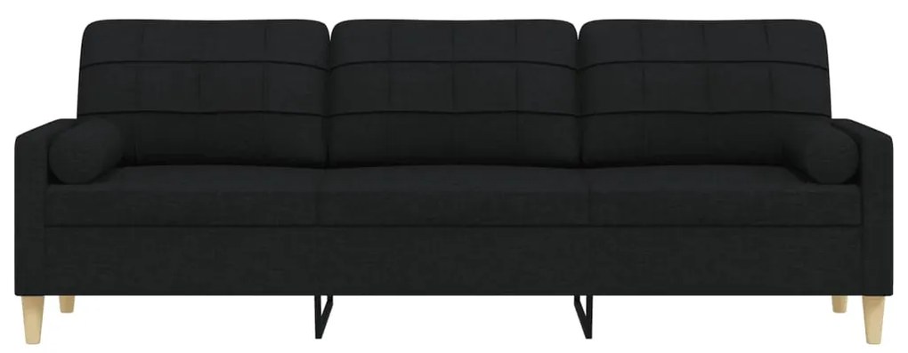 Sofá 3 lugares c/ almofadas decorativas 210 cm tecido preto