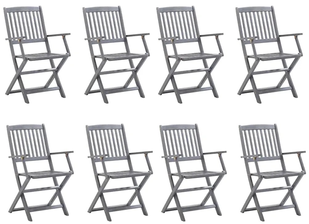 Cadeiras de exterior dobráveis 8pcs c/ almofadões acácia maciça